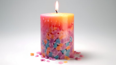 3d rendering of a wax candle on white background with colorful sprinklesの素材