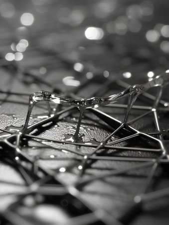 abstract macro close up of metal wire mesh with bokeh backgroundの素材