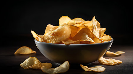 Potato chips in a bowl on a dark background. Selective focus.の素材
