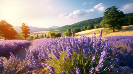 Lavender field at sunset in Provence, France.の素材