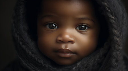 Closeup portrait of a cute african american little girl wearing a hoodの素材