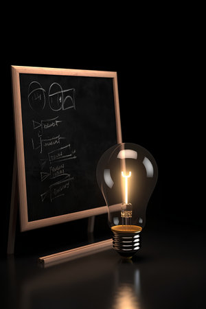 Light bulb and chalkboard. Education concept. 3D rendering.の素材