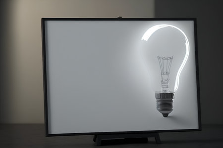 lightbulb on blank board in dark room, 3d renderの素材