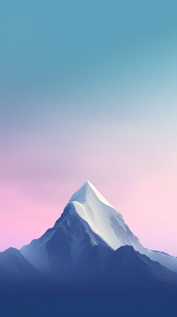 3D illustration of snow covered mountain peak with blue sky background.の素材