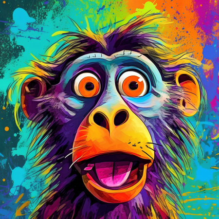 illustration of funny monkey with colorful splashes on grunge backgroundの素材