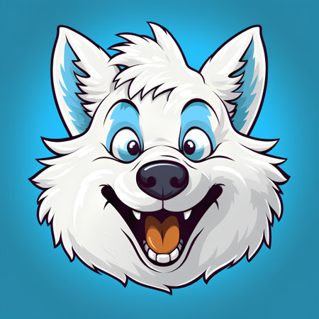 Cute cartoon wolf face on blue background. Vector illustration for your designの素材