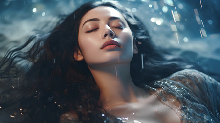 Portrait of a beautiful young woman with closed eyes. Beauty, fashion.の素材