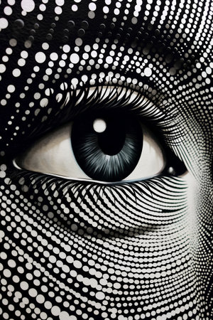 Eye in black and white dot pattern. 3D rendering illustration.の素材