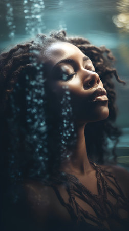 Beautiful african american woman with curly hairstyle. Portrait of a beautiful African American woman.の素材
