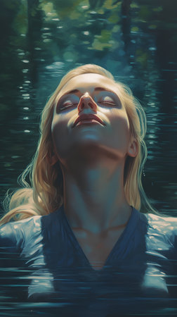 Portrait of a beautiful young woman in the water. 3d renderingの素材