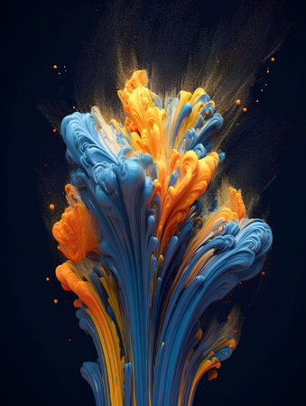 Colorful paint splashes isolated on black background. 3d renderingの素材