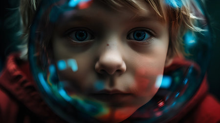 Portrait of a boy in an astronaut helmet. 3d rendering.の素材