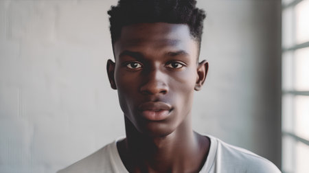 Portrait of young african american man looking at camera.の素材
