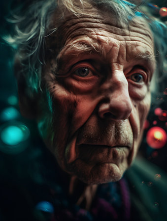 Portrait of an elderly man on a dark background. Toned.の素材