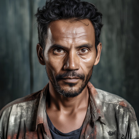 Portrait of a handsome Indian man with beard and mustache. Studio shot.の素材