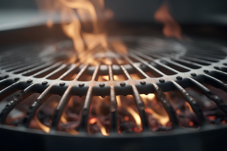 Burning coals in a fireplace. Shallow depth of fieldの素材