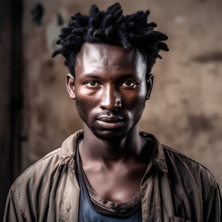 Portrait of a handsome young African man with afro hairstyle.の素材