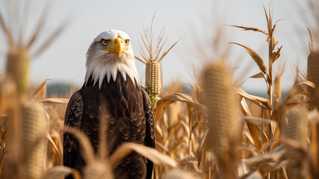 Bald Eagle (Haliaeetus leucocephalus) in a cornfieldの素材