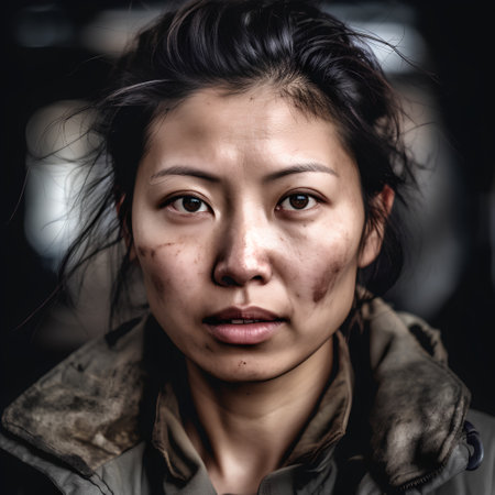 Portrait of asian woman with dirty face and dirty skin.の素材