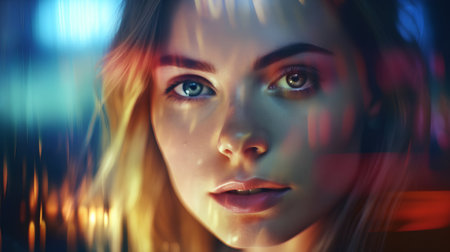 Portrait of a beautiful young woman with bright make-up.の素材