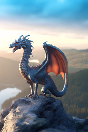 dragon on the rock. 3d render, 3d illustration.の素材