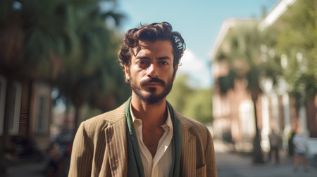 Portrait of a handsome young man in the streets of Barcelona.の素材