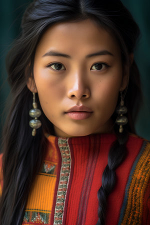 Portrait of a beautiful young asian woman in traditional clothing.の素材