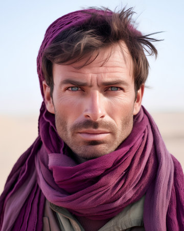 Portrait of a handsome man in the desert. Men's beauty, fashion.の素材