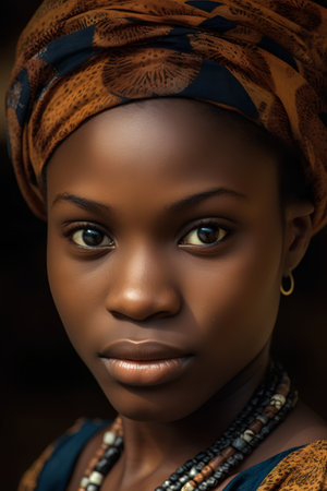 Portrait of a beautiful young African woman with headscarf.の素材