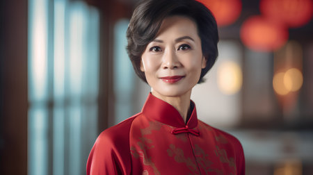 Portrait of asian woman in chinese new year celebration.の素材