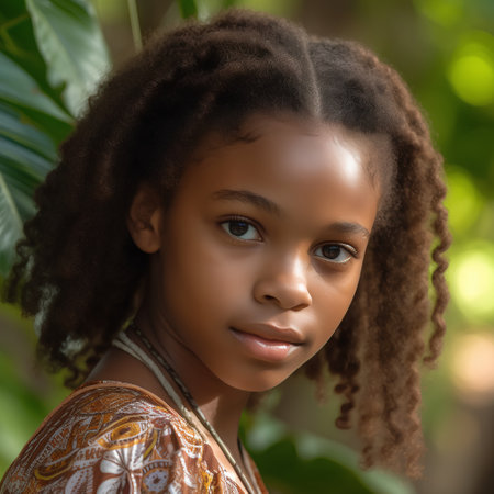 Portrait of a beautiful african american little girl outdoors.の素材