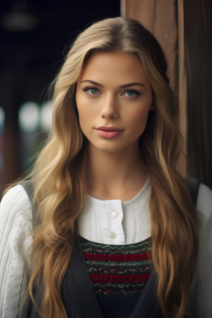 Closeup portrait of a beautiful young woman with long blond hair.の素材