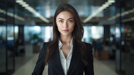 Portrait of a young business woman looking at camera in the officeの素材