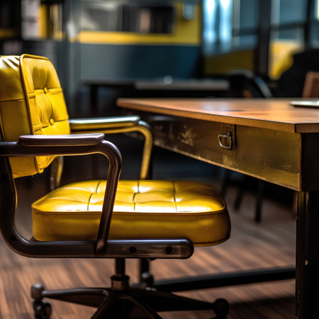 Interior of a coffee shop with yellow chair and table in vintage styleの素材