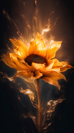 Sunflower on a dark background. 3d rendering, 3d illustration.の素材