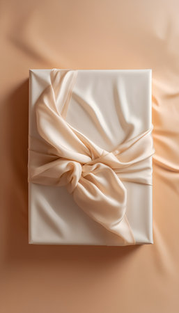 White gift box with silk bow on orange background. 3d renderingの素材