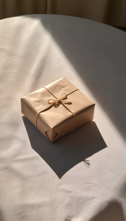 Gift box on the table in the sunlight. The concept of giving gifts.の素材