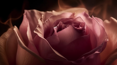 close up of pink rose petals on dark background with copy spaceの素材