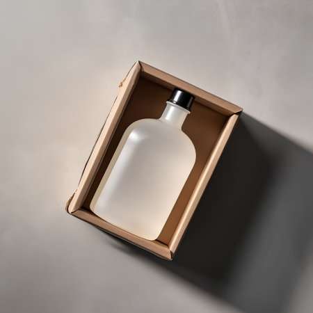 3d rendering of a white plastic bottle in a cardboard box.の素材