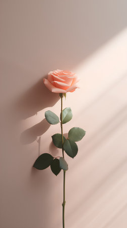 Pink rose with shadow on the wall. Minimal floral concept.の素材