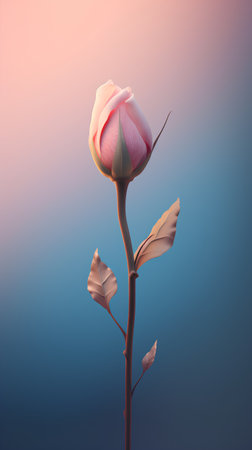 Beautiful rose flower on blue background. 3d render illustration.の素材