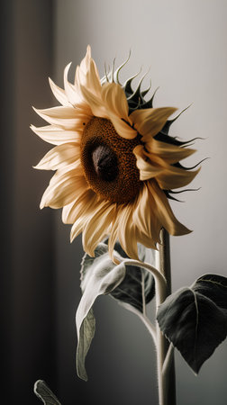 Beautiful sunflower on a dark background. Selective focus. Toned.の素材