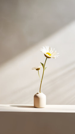 White daisy flower in a vase on a beige backgroundの素材