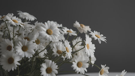 Bouquet of white daisies on a gray background.の素材
