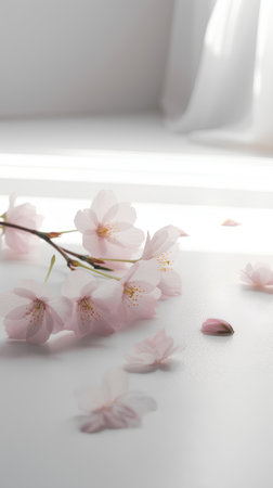 cherry blossom flower on white background with copy space for textの素材