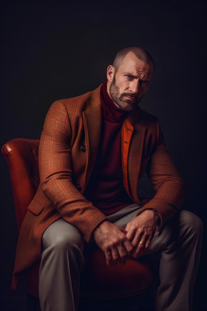 Portrait of a handsome mature man in an orange suit. Men's beauty, fashion.の素材
