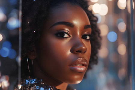 Close-up portrait of a beautiful african american woman.の素材