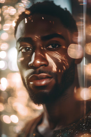 Portrait of handsome african american man with dark skin.の素材