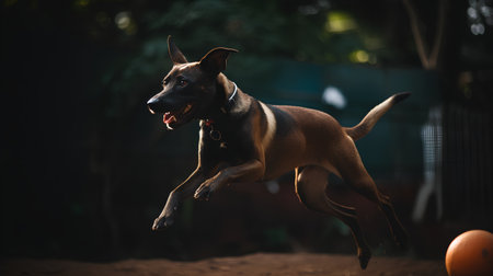 Portrait of a dog running in the park. Selective focus.の素材