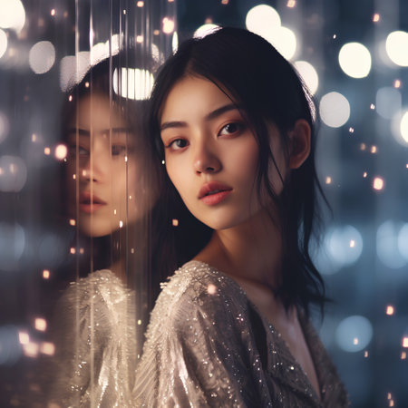 Portrait of a beautiful young asian woman in silver dress.の素材